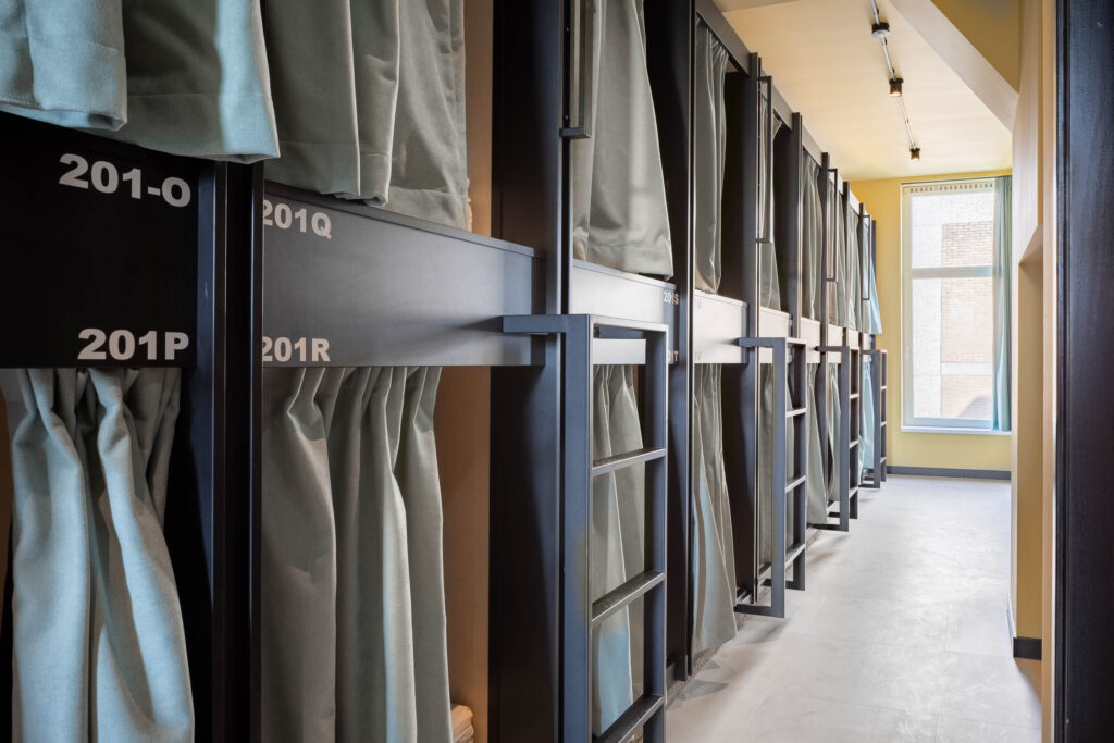 sleep in comfortable pods